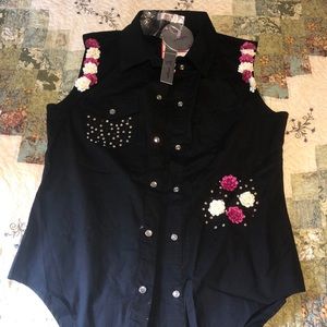 Flower button down top